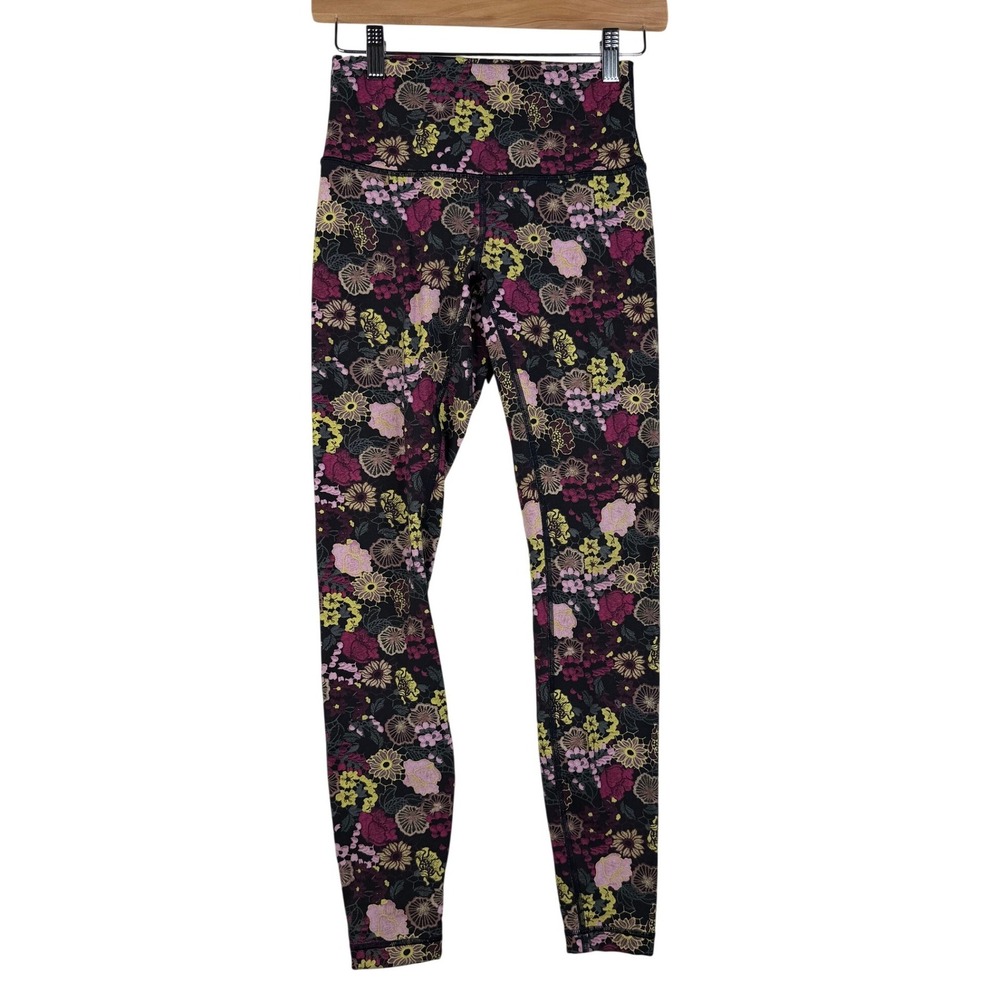 Lululemon Wunder Under Fluorolace Floral Print‎ Hi-Rise Leggings size 4 Black